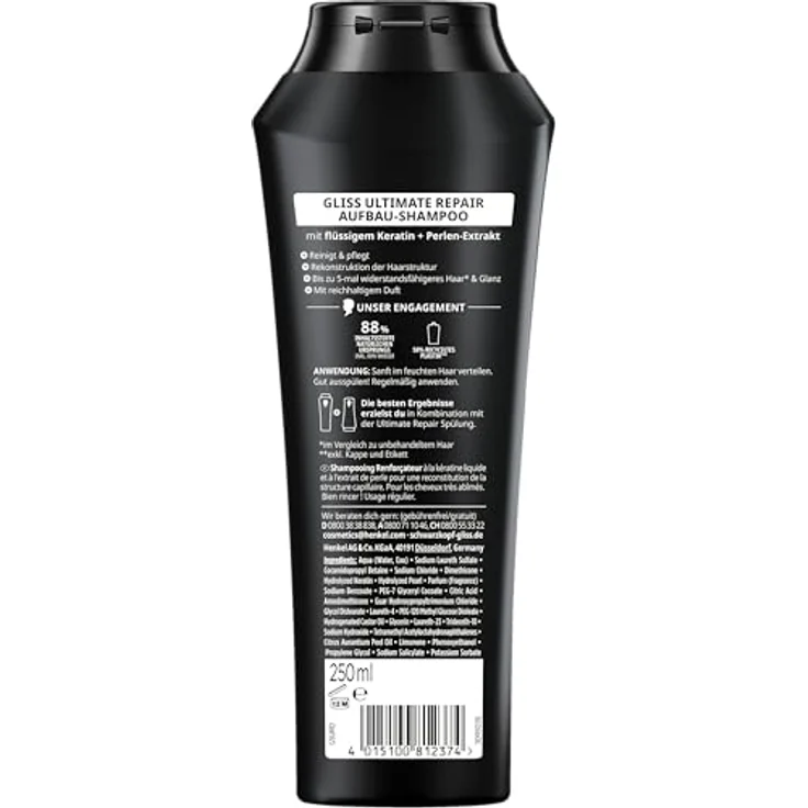 Gliss Ultimate Repair Shampoo (250 ml), Haarshampoo mit flüssigem Keratin & Perlen-Extrakt für stark geschädigtes und trockenes Haar – Bild 3