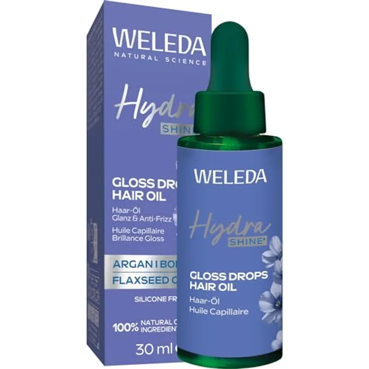 Weleda Bio Hydra Shine Gloss Drops, Haar-Öl für Glanz & Geschmeidigkeit, 30ml, 100% natürliche Inhaltsstoffe