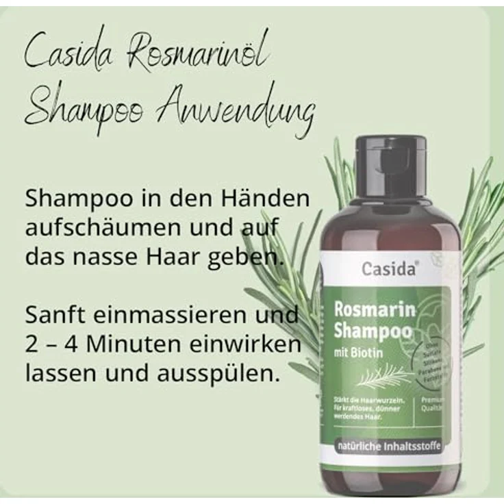 Casida Rosmarin Shampoo mit Biotin - Shampoo gegen Haarausfall für kraftloses, dünner werdendes Haar, 200ml - Ohne Sulfate, Silikone, SLS – Bild 3