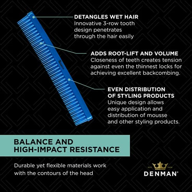 Denman Kamm Detangling Kamm Tame 'n' Tease blau – Bild 6