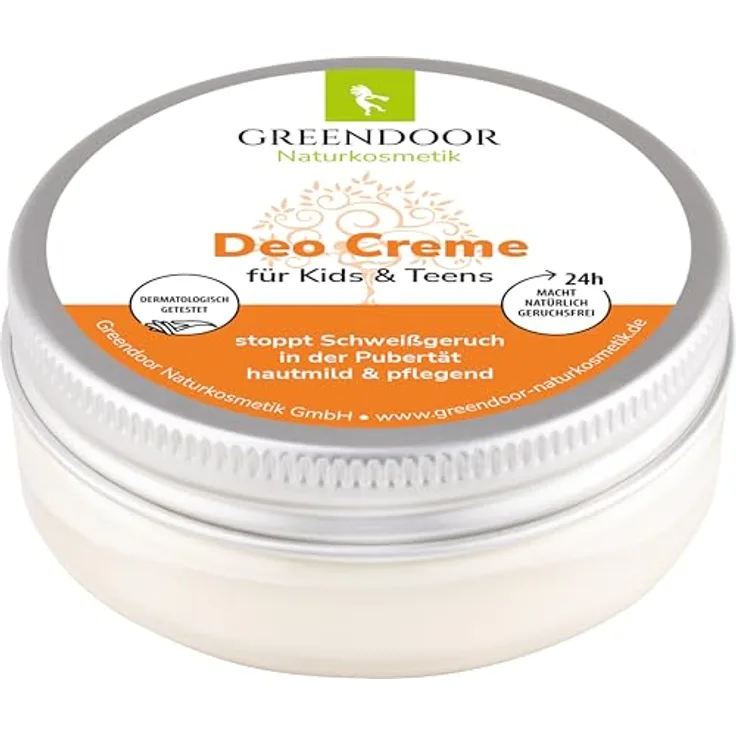 GREENDOOR Deo Creme für Kids & Teens, 50 ml, vegan, natürliche Formel mit Babassu-Öl und Sheabutter, ohne Aluminiumsalze und Alkohol, hautmild und pflegend