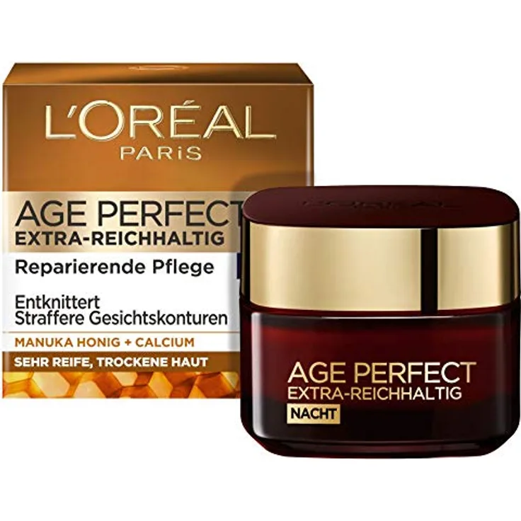 L'Oréal Paris Age Perfect Extra-Reichhaltig Anti Age Nachtpflege, 50ml - mit Manuka Honig und Calcium, zur intensiven Pflege und Milderung von Knitterfalten über Nacht