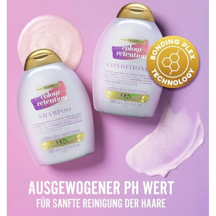 OGX Colour Care Shampoo, feuchtigkeitsspendendes Haarshampoo mit Bonding-Plex-Technologie, schützende Haarpflege für coloriertes Haar (385 ml) – Bild 2