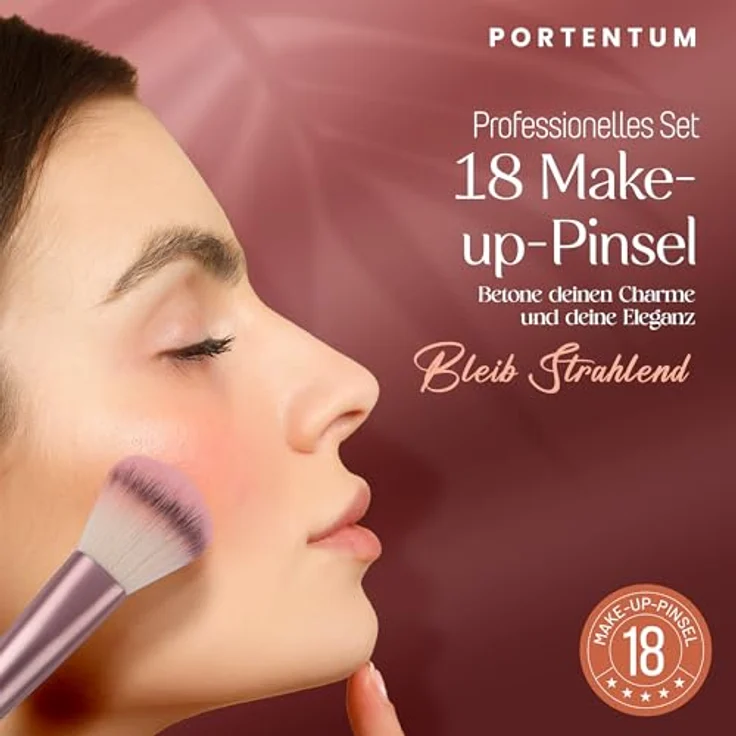 PORTENTUM Professionelles Make-Up-Pinsel-Set, 18 Stück mit hochwertigen synthetischen Borsten und weißer PU-Ledertasche – Bild 2