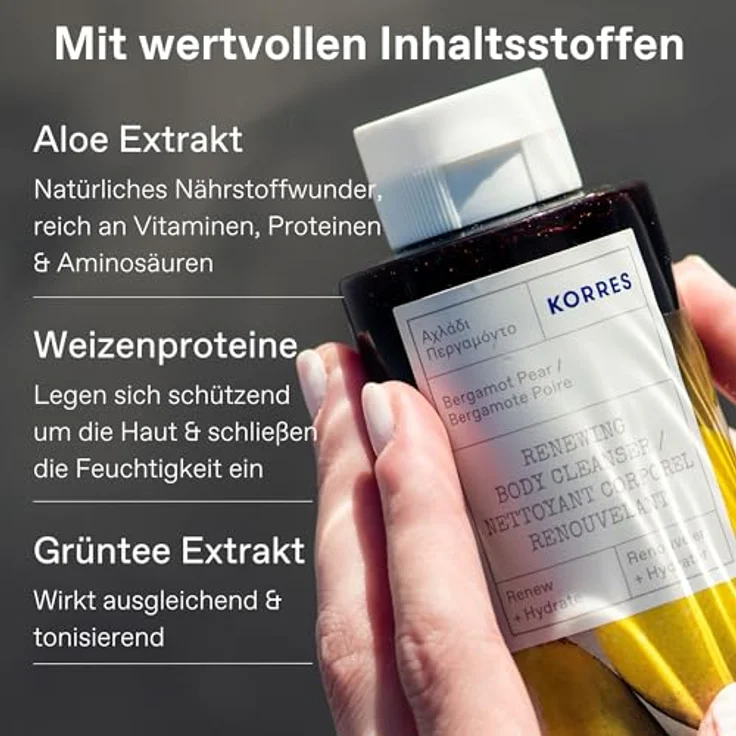 KORRES BERGAMOT PEAR Revitalisierendes Duschgel, 250 ml mit Aloe-Extrakt und Weizenproteinen, fruchtiger Birnenduft – Bild 3