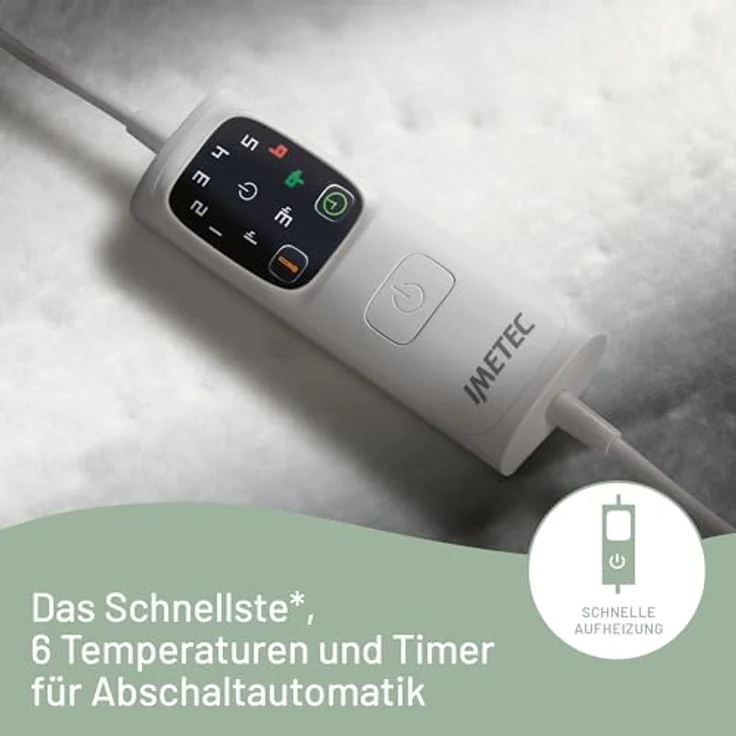 Imetec Heizdecke 16965, Wärmematte mit 6 Temperatureinstellungen, Schnellaufheizfunktion und integrierter Abschaltautomatik, 160x150 cm, Polyester – Bild 3