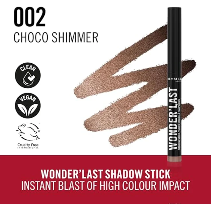Rimmel London Wonder'Last 002 Choco Shimmer Lidschattenstift, lebendige Farben, einfach aufzutragen, ultra-cremige vegane Formel, 1,64 g – Bild 2
