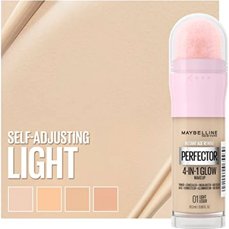 Maybelline New York 4-in-1 Make Up mit Concealer, BB Cream, Highlighter und Primer, für einen perfekten Teint, Foundation mit leichter Deckkraft, Instant Perfector Glow, Nr. 01 Light, 20 ml – Bild 4