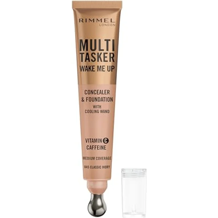 Rimmel London Multitasker Wake Me Up Concealer und Grundierung Classic Ivory 20 ml - Cremige Formel mit strahlendem Finish, Koffein und Vitamin C für Hautaufhellung, metallischer Applikator für Massage – Bild 2