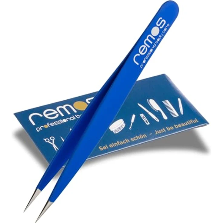 remos professional body care REMOS Splitterpinzette aus Edelstahl [INOX], rostfrei, 9.5 cm, feine Spitze, blau, inkl. Schutzhülle – Bild 1