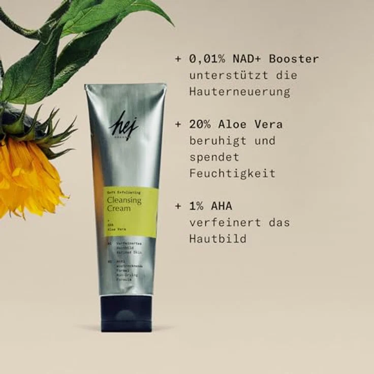 Hej Organic Soft Exfoliating Cleansing Cream, sanftes Gesichtspeeling mit AHA & NAD+ Booster für reifere Damenhaut, 100 ml – Bild 2