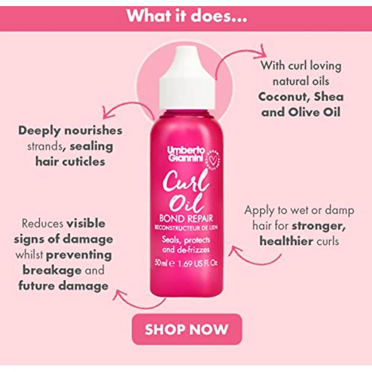 Umberto Giannini Curl Oil Bond Repair, Haaröl für Locken mit Schutz- und Entkräuselungsformel, 50ml – Bild 2