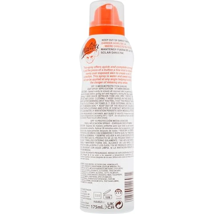 Malibu Continuous Spray, schützender Spray SPF 15, 175 ml, wasserfest, mit mineralischen UV-Filtern – Bild 2