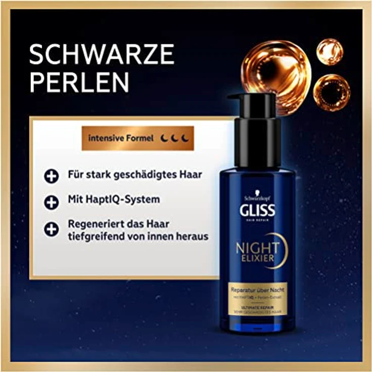 Gliss Night Elixier Ultimate Repair (100 ml), Haarserum regeneriert geschädigtes Haar im Schlaf, Haarpflege hinterlässt weiches & regeneriertes Haar über Nacht - Preisvergleich – Bild 3