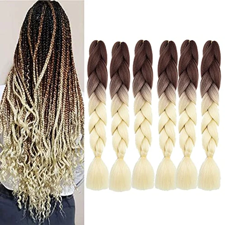 Shangxiu Ombre Braids Extensions, 6er Set Kunsthaar, 24" braun-blonde Jumbo Zöpfe für Box Zöpfe und Crochet Hair – Bild 1