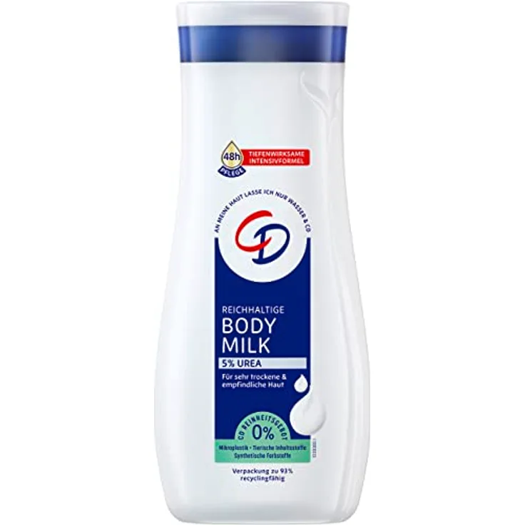 CD Body Milk mit 5% Urea für normale und empfindliche Haut, 48h Feuchtigkeit für Körper, Gesicht und Hände/VEGAN 250 ml