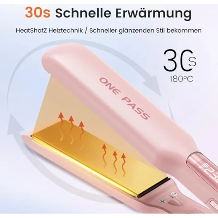 Faszin Professionelle Glätteisen, 42mm Titanplatten mit Negativer Ionenfunktion, 30s Aufheizzeit, 11 Temperaturstufen (130-230℃), Echtzeitanzeige - Rosa – Bild 3