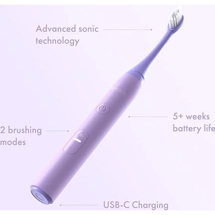 Ordo Sonic Lite, Schallzahnbürste mit 35.000 Impulsen/Min, Dual-Modi, 5+ Wochen Akku, Smart-Timer, wasserdicht, USB-C, Lavendel – Bild 4