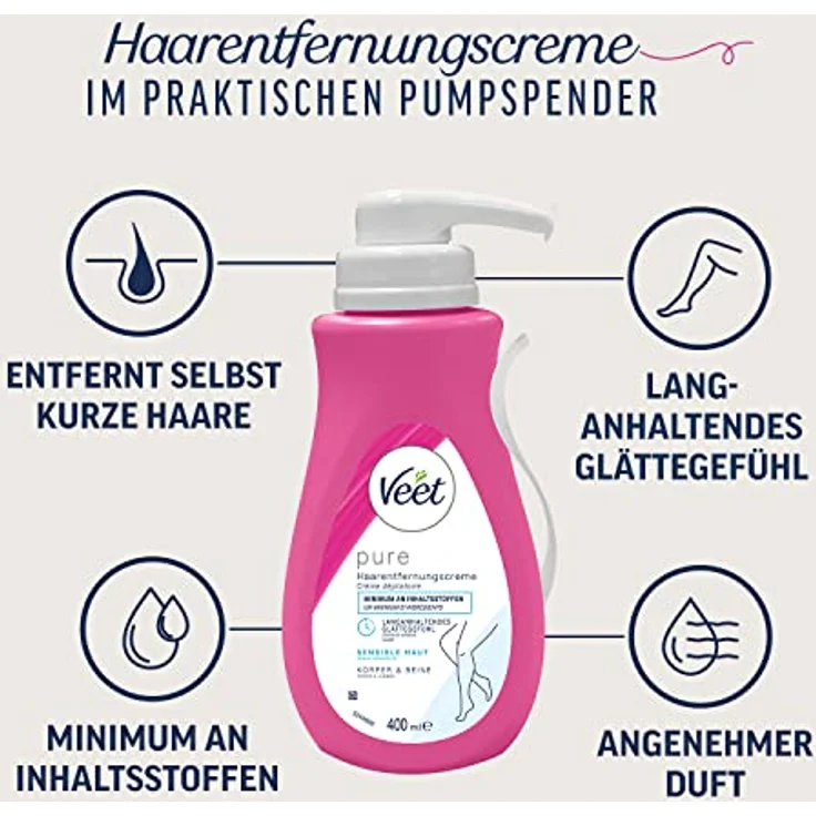 Veet Haarentfernungs-Creme für sensible Haut Enthaarungscreme glatte Haut 400 ml - Veet – Bild 3