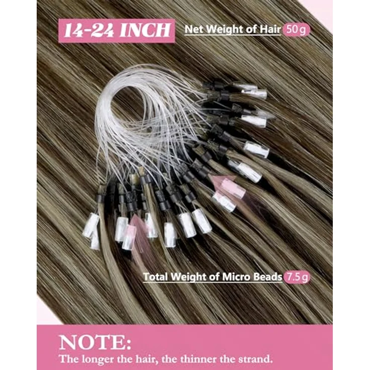 YoungSee Microring Extensions Dunkelbraun, 55 cm Echthaar Extensions mit Mikroring, Kaltfusion für natürlichen Look und individuellen Farbakzenten, 50g P4/27 – Bild 3