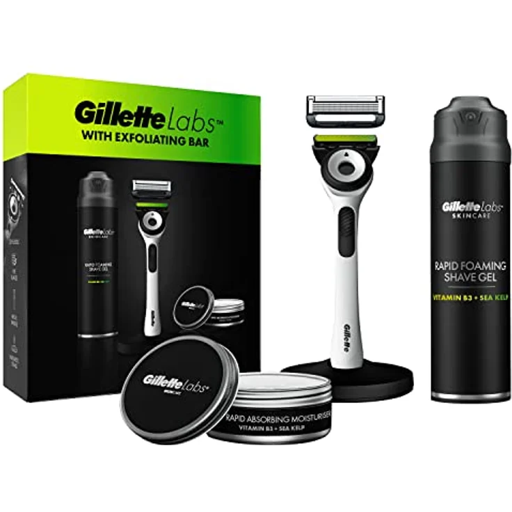 Gillette Labs Set Weißer Rasierer mit Reinigungs-Element + Rasiergel 198 ml + Feuchtigkeitscreme 100 ml, Geschenk Männer - Preisvergleich – Bild 1