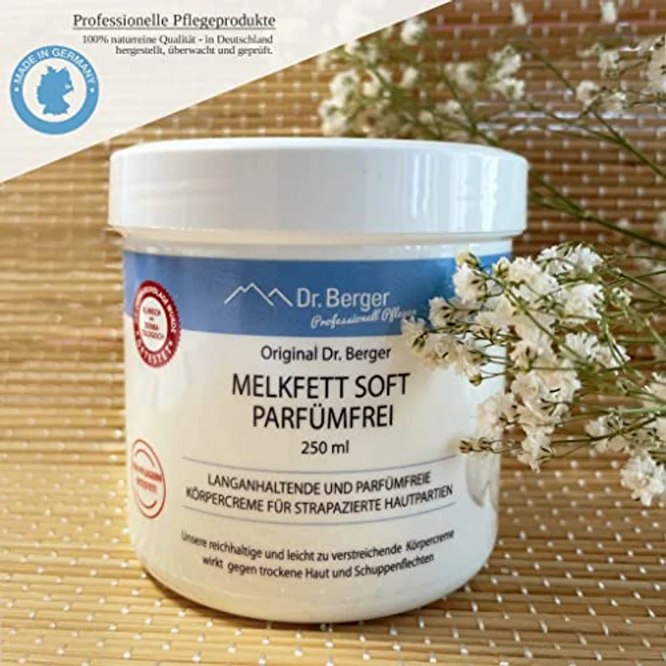 Dr. Berger Hautcreme Original Dr. Berger Sensitives Melkfett Soft, 250 ml, parfümfrei, feuchtigkeitsspendend und schützend für trockene Haut – Bild 4