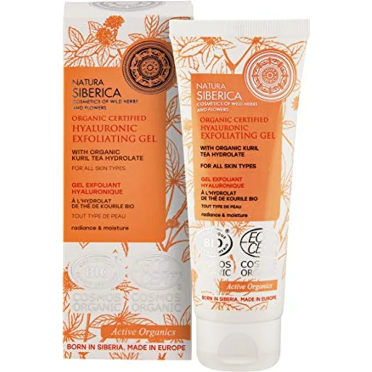 Natura Siberica Bio-zertifiziertes Hyaluron-Peeling-Gel, sanftes Gesichtspeeling mit Kuril Tee und Zirbenöl für alle Hauttypen, 75 ml