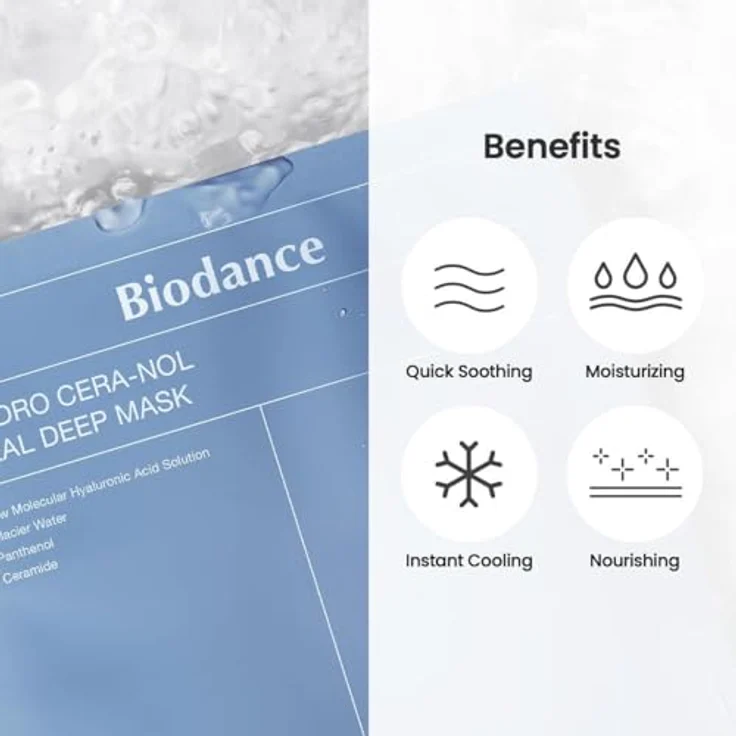 BIODANCE Hydro Cera-nol Real Deep Maske, Overnight Hydrogel Maske, beruhigend, feuchtigkeitsspendend, nahrhaft, 34g, 1 Stück – Bild 3