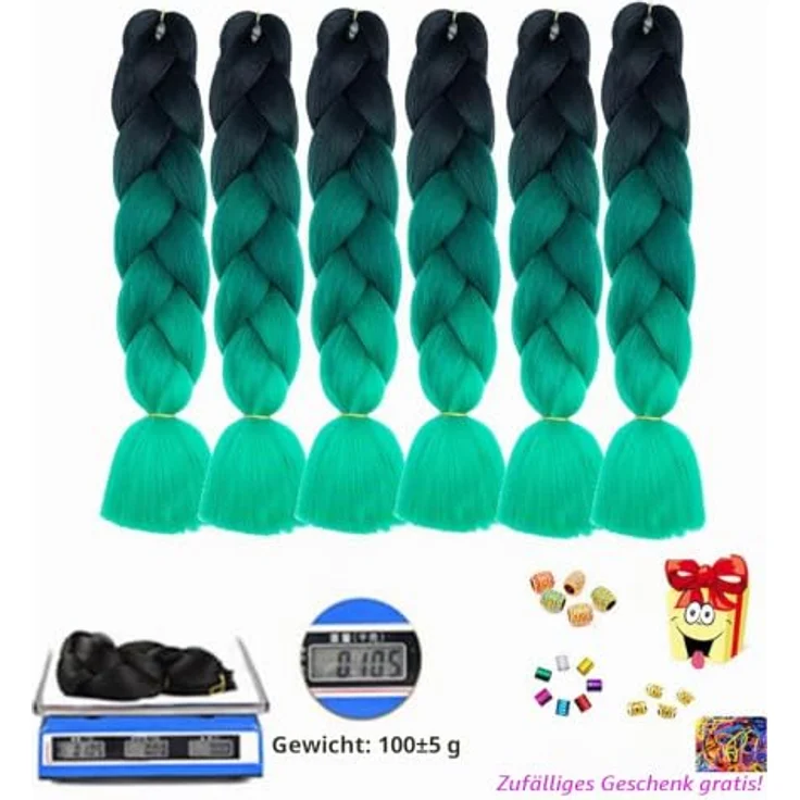 Shangxiu Box Braids Haarverlängerung, 24" (60 cm) grüne Kunsthaare aus hochwertiger, hitzebeständiger Faser, 6 Stück pro Paket – Bild 2