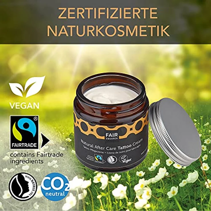 Fair Squared Vegane Natural After Care Tattoo Creme 100 ml – Naturkosmetik After Tattoo Pflege Feuchtigkeit – Fairtrade & Vegan – Tattoo Creme frisches Tattoo ohne Parabene – Bild 3