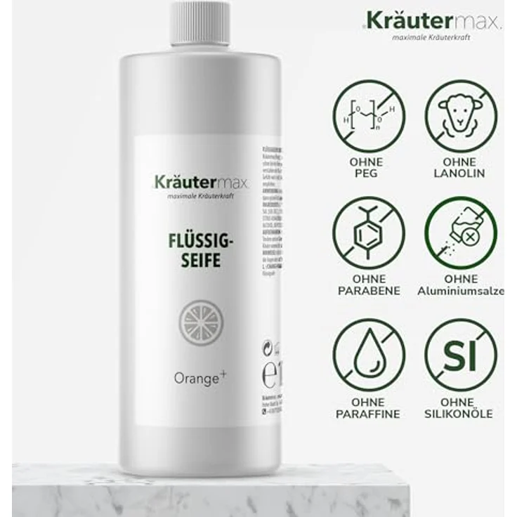 Orange Flüssigseife Seife mit Orangenöl Naturrein für die Haut Kosmetik 1 x 1000 ml – Bild 4