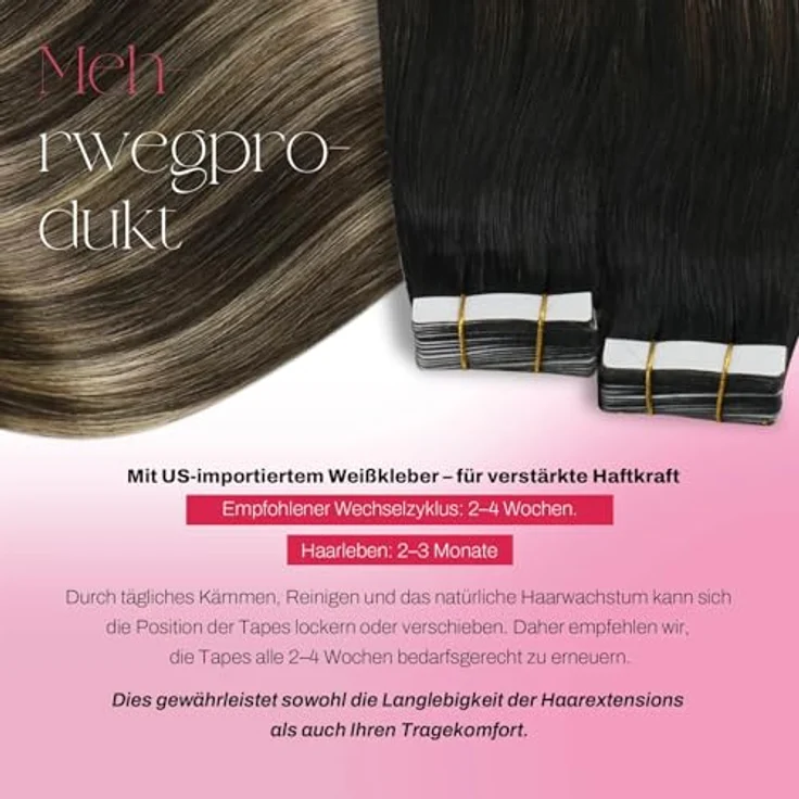 Moresoo Tape Extensions Echthaar #1B/3/27, Schwarz zu Dunkelbraun mit Karamellblond, 20 Stück/50g, 35 cm, unsichtbare Tape in Extensions – Bild 3