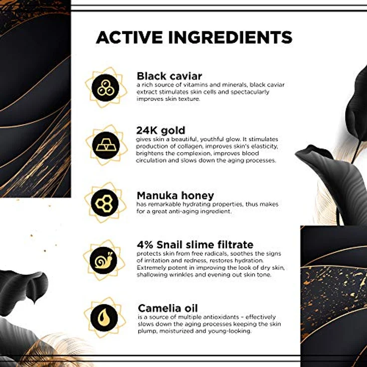 Eveline Cosmetics 24K Snail & Caviar Nachtcreme, regenerierende Gesichtscreme mit Schneckenextrakt gegen Falten, 50 ml – Bild 5