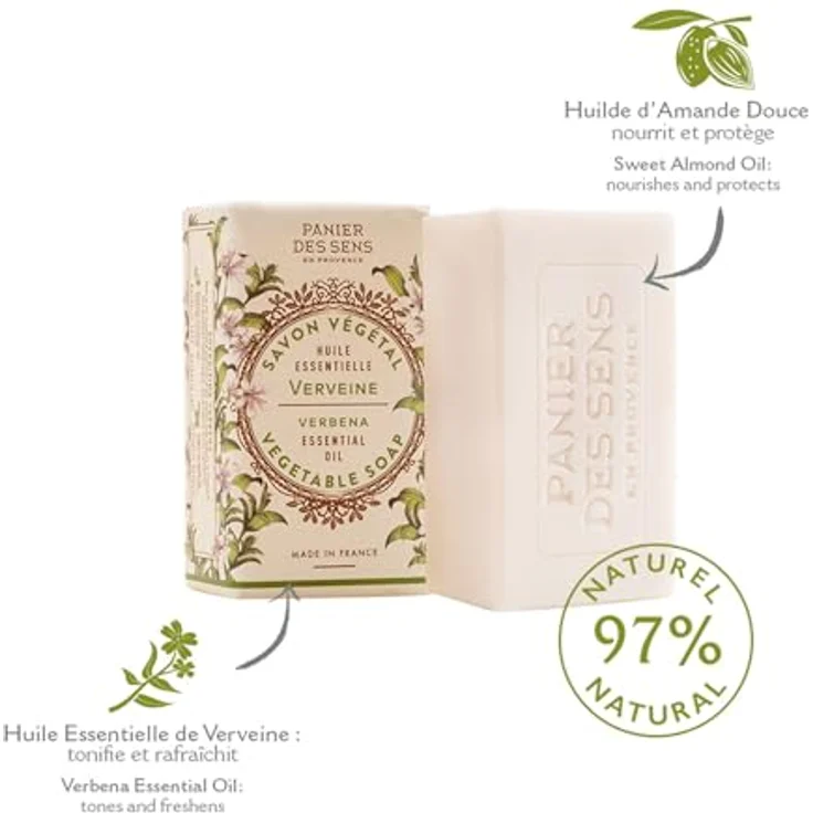 Panier des Sens Hand- & Körperseife mit Verbene, 97% natürliche Inhaltsstoffe, 2x150g - Mit Olivenöl, Marseille Seife für Damen und Herren – Bild 3