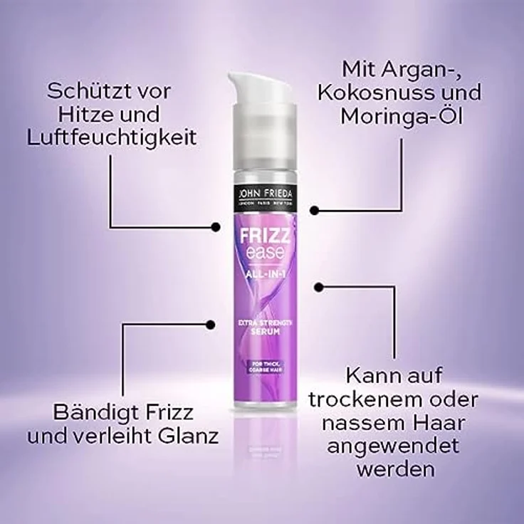 John Frieda 4 in 1 Extra Strong Serum - Inhalt: 50ml - Haartyp: dick, widerspenstig - Aus der Frizz Ease Serie - Bändigt Frizz - Schützt vor Hitze & Luftfeuchtigkeit – Bild 5