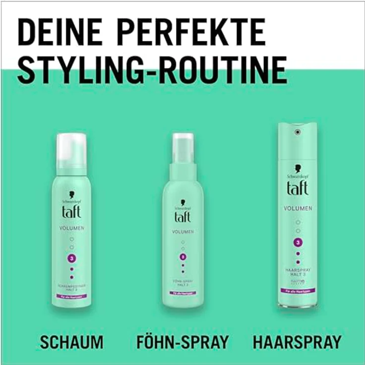 Schwarzkopf Taft Föhn-Spray Volumen, Haltegrad 3, 4x150ml, Föhnspray für alle Haartypen, vegane Formel, Föhnschutz – Bild 4