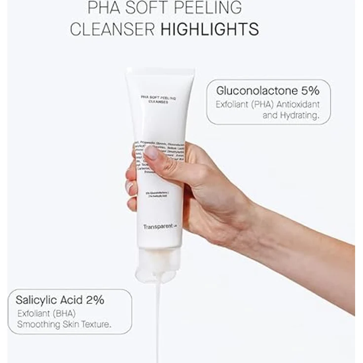 Transparent Lab PHA Soft Peeling Cleanser, 150 ml Gesichtsreinigung mit 5% Gluconolacton und 1% Salicylsäure für alle Hauttypen – Bild 5