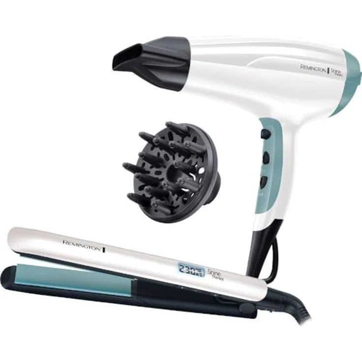 Remington Shine Therapy S8500GP Geschenk-Set, Haarglätter mit Keramikbeschichtung und Haartrockner, glänzendes Haar, 2300 W – Bild 2