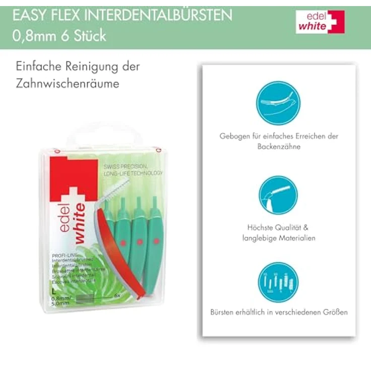 Edel&White Interdental Brush L 0.8 mm 6 Stück zur gründlichen Zahnzwischenraumreinigung Interdentalbürsten Biegbar – Bild 4