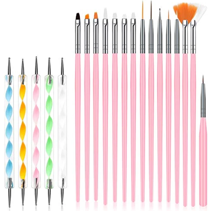 URAQT 20 Stück Nagel Pinsel Set, Professionelle Nageldesign-Stifte für Gelnägel und UV-Gel, Ergonomische Griffe und Antibakterielle Borsten – Bild 1
