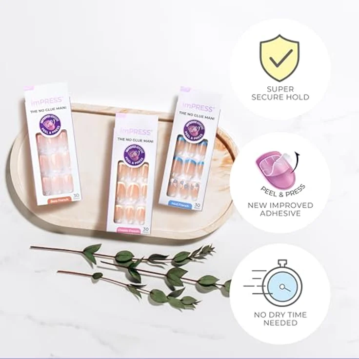KISS imPRESS Nails Genuine, Selbstklebende French Maniküre mit PureFit Technologie, Dezente Farbvariante mit weißen Spitzen, 30 Press-On-Nägel – Bild 4