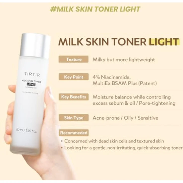 TIRTIR Milk Skin Toner Light, Feuchtigkeitstonikum für unreine Haut, 150 ml – Reinigt, tonisiert und beruhigt – Bild 7