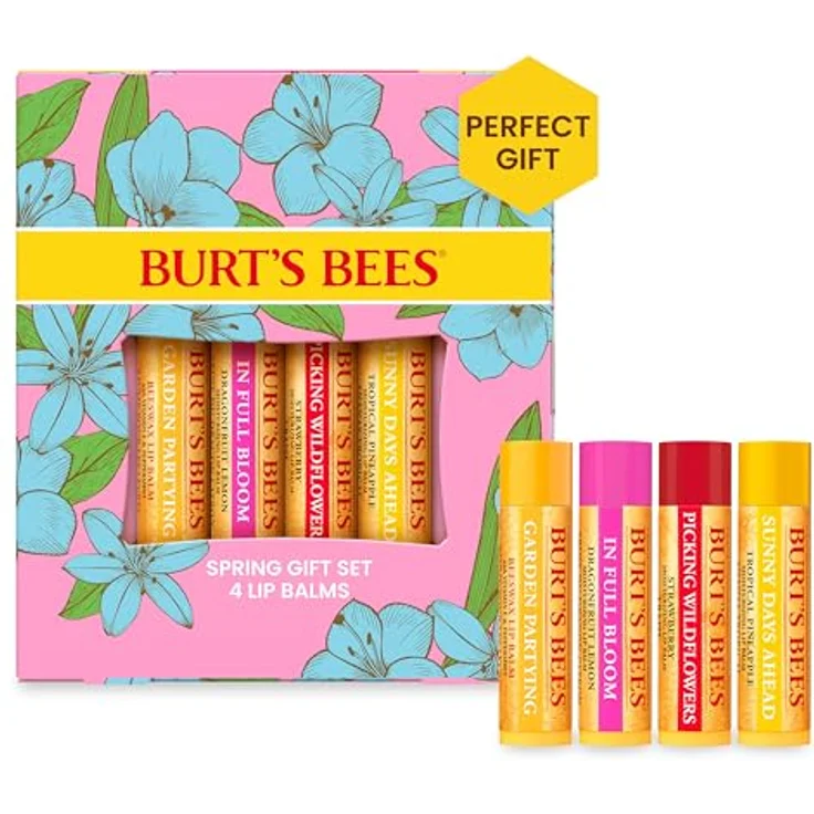 Burt's Bees Lippenbalsam-Geschenkset, 4 x 4,25 g, mit Bienenwachs, Erdbeere, Drachenfrucht-Zitrone und Tropischer Ananas, natürliche Lippenpflege – Bild 1