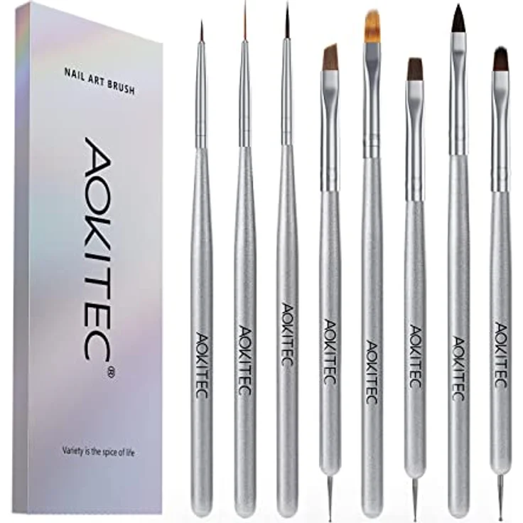 Aokitec 8 Stück Nagelpinsel Set für Gelnägel, multifunktionale Pinsel für Nailart und Nageldesign mit Doppelspitzen und langlebigen Fasern – Bild 1