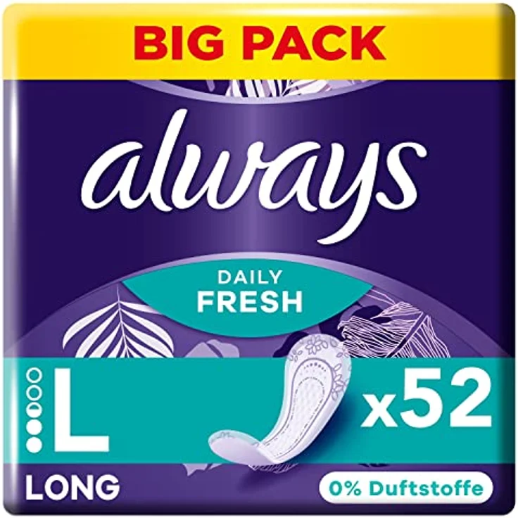 Always Daily Fresh Slipeinlagen Damen, Long (52 Binden) Big Pack, atmungsaktiv, ohne Duftstoffe, flexibel – Bild 1