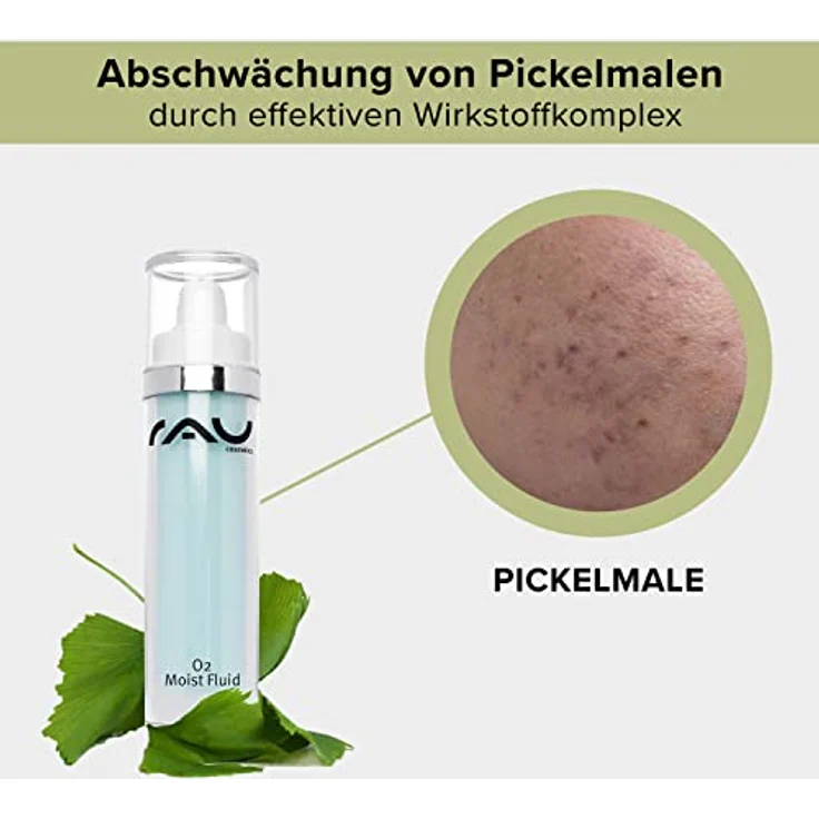 RAU Cosmetics Ginkgo Feuchigkeitscreme - O2 Moist Fluid 50 ml - Creme gegen Pigmentflecken, Fahle Haut, Anti-Aging mit Hyaluronsäure - Gesichtscreme für trockene Haut – Bild 3