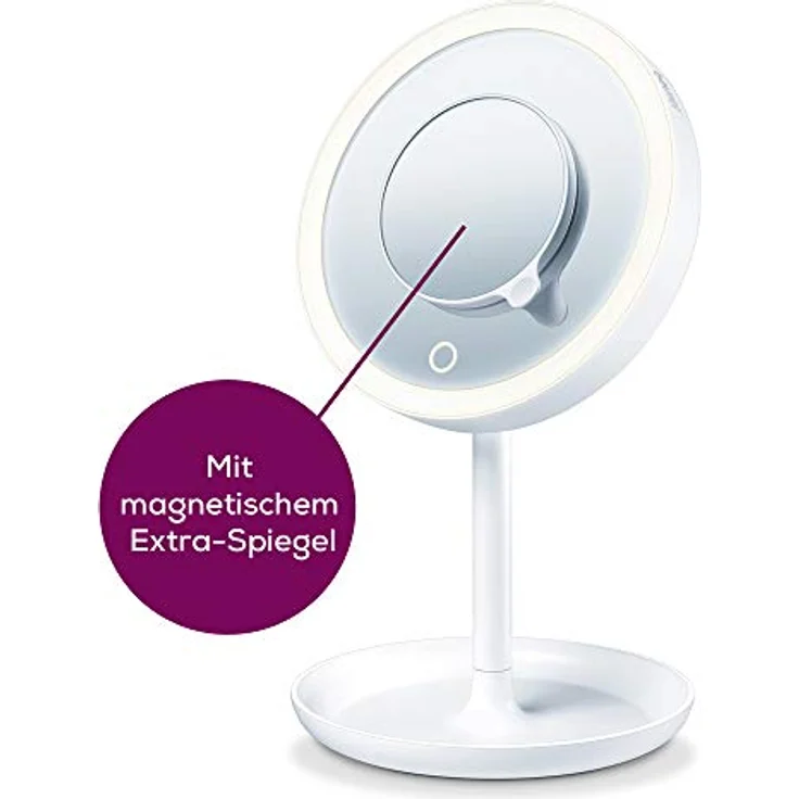 Beurer BS 45 Beleuchteter Kosmetikspiegel mit LED Licht, Touch Sensor Knopf, magnetischer extra Spiegel mit 5-facher Vergrößerung, Dimmfunktion – Bild 2