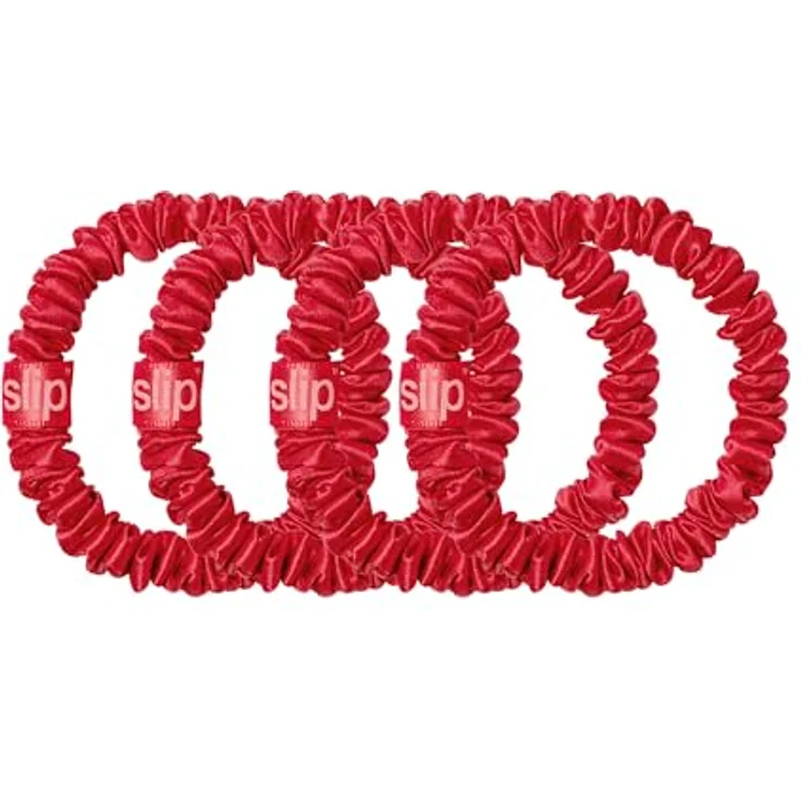 SLIP Skinny Scrunchies, Anti-Falten- und bruchsichere Slipsilk™-Haargummis, 4er Set aus reiner Seide, Rot – Bild 5