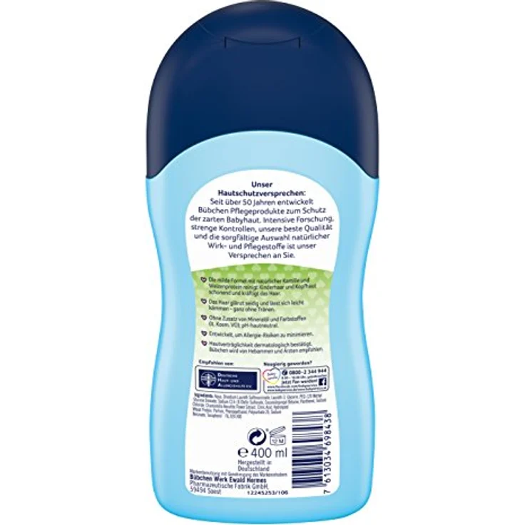 Bübchen Kinder Shampoo, sensitives Haarshampoo für zarte Babyhaut, mit natürlicher Kamille und Weizenprotein, Menge: 1 x 400 ml – Bild 2