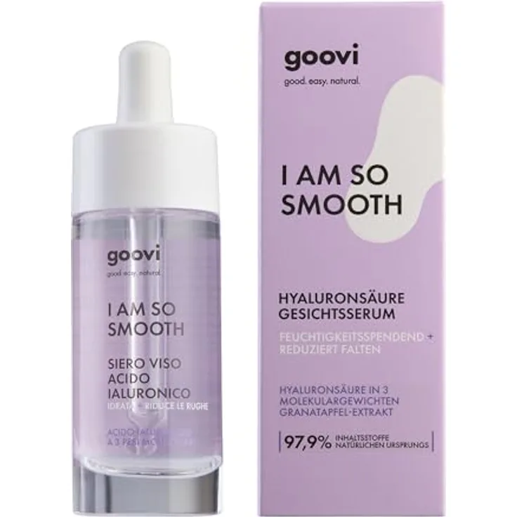 GOOVI I AM SO SMOOTH Gesichtsserum, Feuchtigkeitsbooster mit Hyaluronsäure und Granatapfel-Extrakt, 30 ml